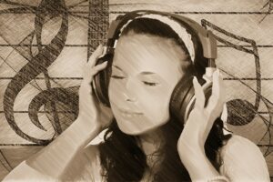 girl, headphones, music